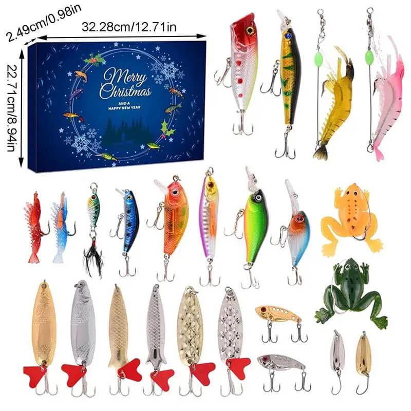 Fiske Adventskalender 2024 - 24 Dagars Julnedräkning med Premium Fiskebeten, Perfekt Present för Passionerade Fiskare