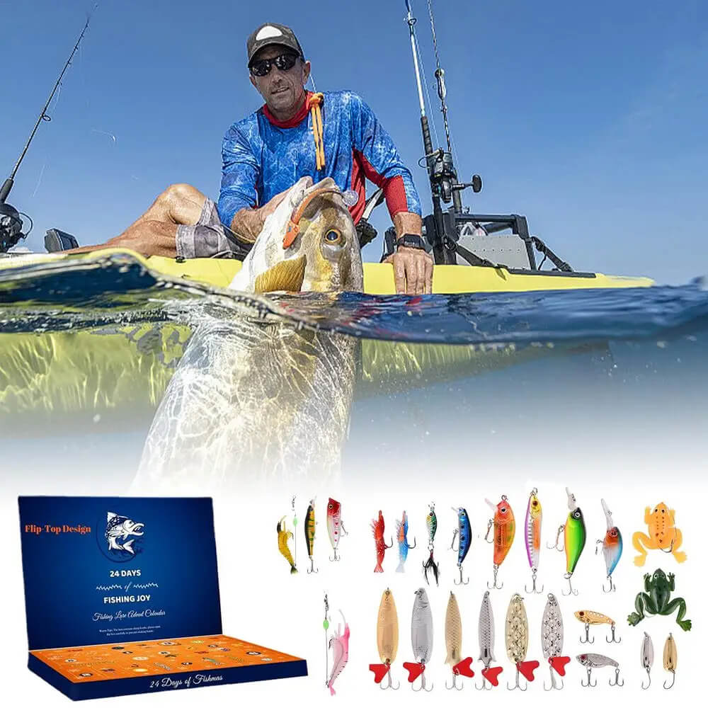 Fiske Adventskalender 2024 - 24 Dagars Julnedräkning med Premium Fiskebeten, Perfekt Present för Passionerade Fiskare